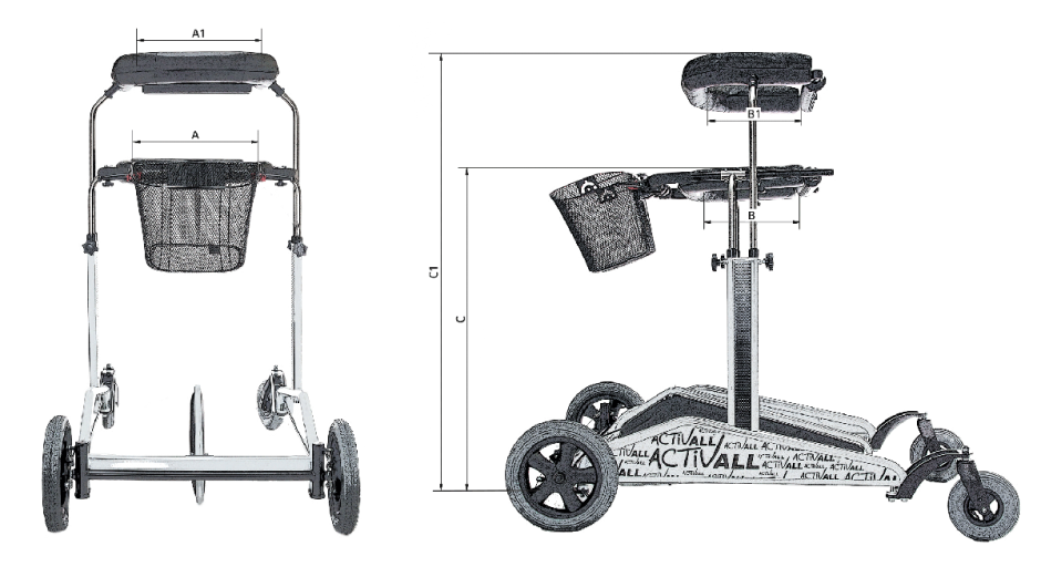 Dimensions of the Activall Cross standing frame for desabled.